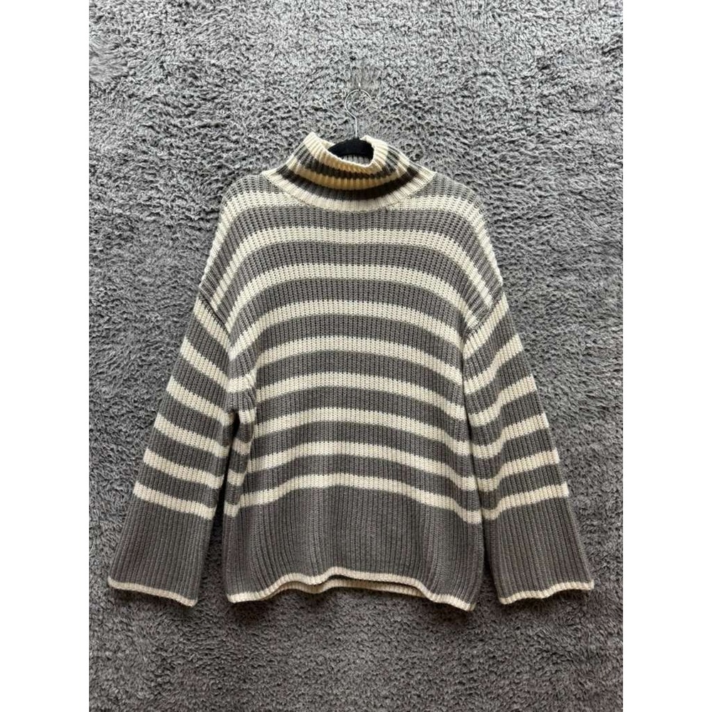 Peter Som Collective Oversized Striped‎ Turtleneck Sweater Gray Womens Size L